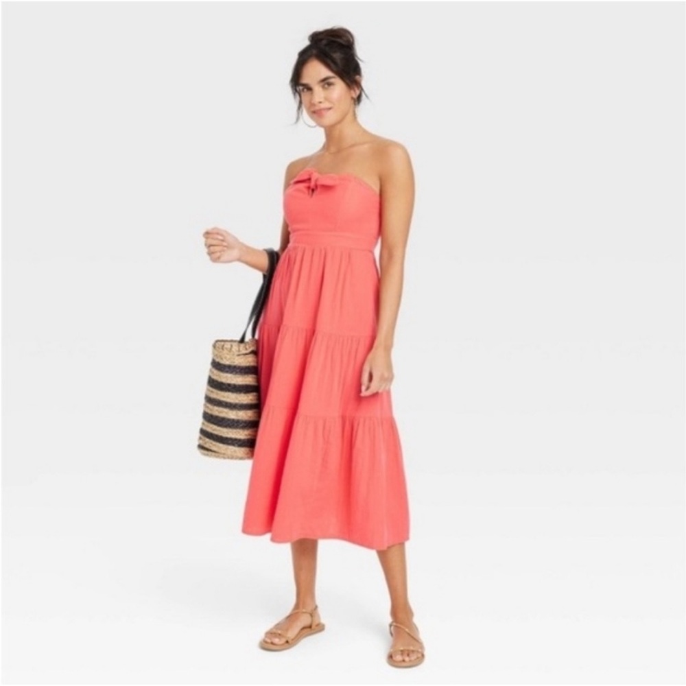 Universal Thread Strapless Tiered Midi Cotton Dre… - image 2